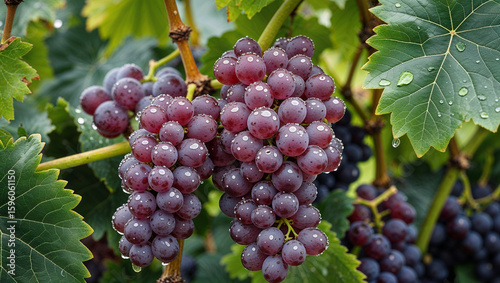 Wallpaper Mural Close-up of a fresh grape cluster with morning dew resting on lush green vines, showcasing natural ripeness and vitality. Torontodigital.ca
