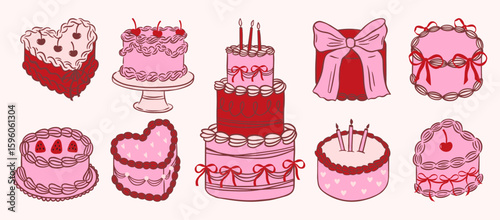A whimsical collection of hand-drawn wedding cakes in line art style. These elegant sketches are perfect for logos, invitations, greeting cards, and more. A charming mix of vintage flair and modern