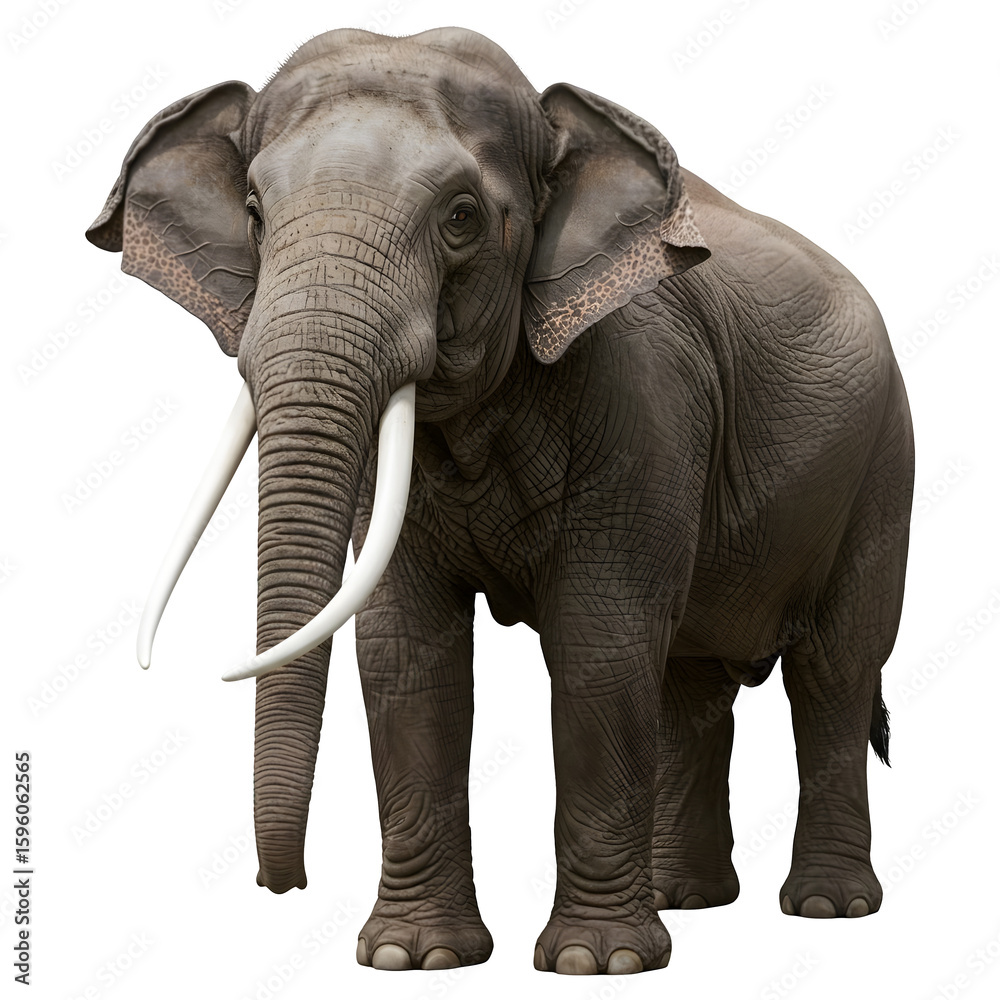 Fototapeta premium Majestic Elephant Portrait: An imposing Asian elephant stands tall, its immense frame and ivory tusks a testament to the magnificence of the animal kingdom.