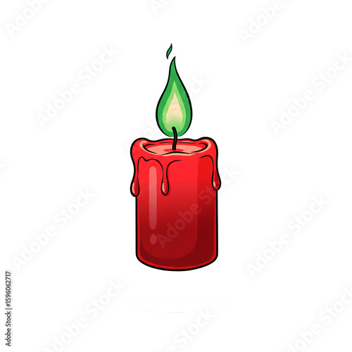 Red Candle with Green Flame and Dripping Wax for Halloween Decor Isolated Transparent PNG Image