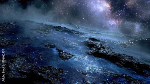 Cosmic Landscape With Glowing Mountains And Stars
