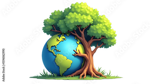 Eco-friendly icon urging to save trees and protect Earth.
