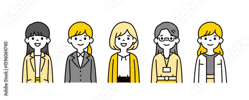 若いビジネスウーマンの、シンプルな上半身イラスト素材セット＿ベクター