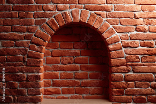 A brick wall with a classic arched alcove creating a textured and elegant interior