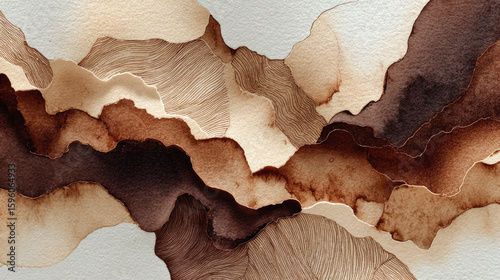 Flowing abstract background featuring layered warm earth tones such as sienna, beige, and deep brown evoking natural warmth and aesthetic elegance.