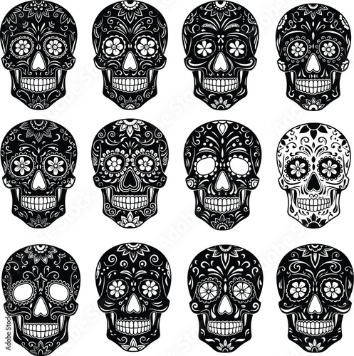 Sugar skull vector collection day of the dead skulls floral design illustrations