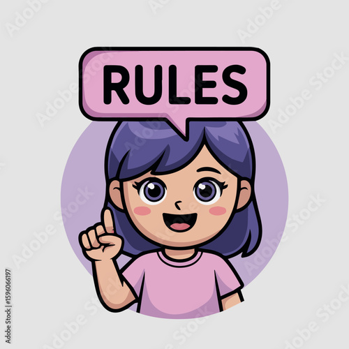 Clean and modern vector  rules illustration cute girl explaining rules and regulations cartoon character guidelines instructions and policies