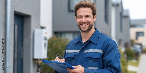 Residential Utility Meter Reader Smiling with Clipboard