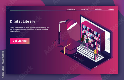 Digital Library landing page isometric