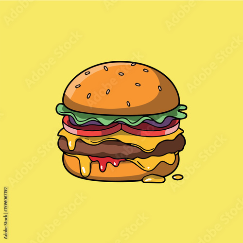 Clean and modern vector  delicious double cheeseburger illustration vector art download for food lovers and restaurant marketing needs