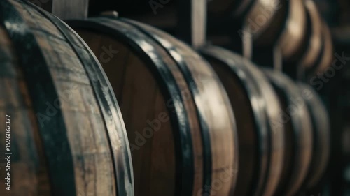 Barrels on a rack, used for storing spirits.