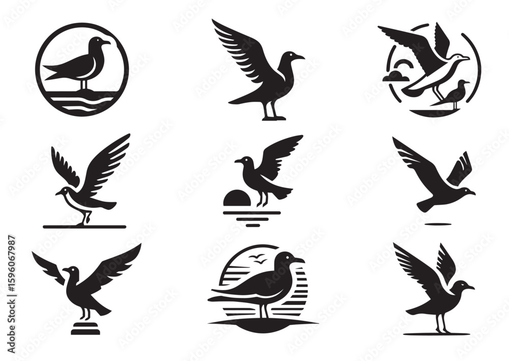 Obraz premium Seagull Silhouette Vector Set