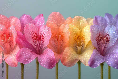 Colorful Alstroemeria Flowers with Dew Drops - Nature's Spectrum for Botanical Art and Decor