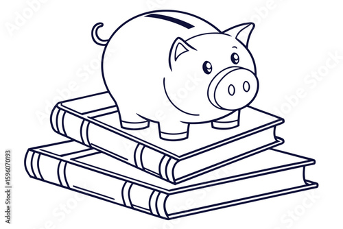 Line Art of Piggy Bank with Coins – Financial Savings and Budgeting Icons Set