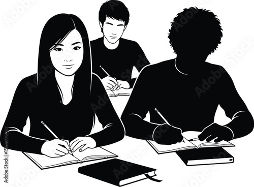 Students studying together in class illustration for education and learning concept