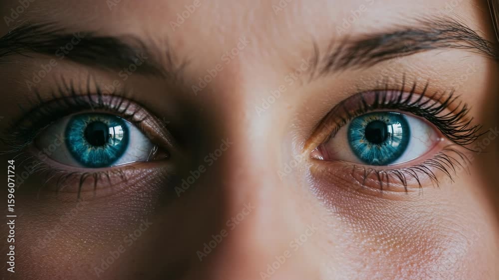 Close-up of a woman's blue eyes with long lashes and natural look Close-up of a woman's blue eyes with long lashes and natural look
