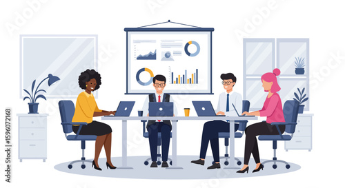 Business meeting with four professionals at a conference table