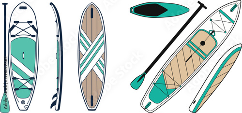 Stand Up Paddle Board Vector Illustration – SUP Board, Paddle, Outdoor Water Sports Design