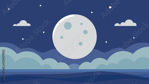 Full Moon Reflected on Calm Ocean with Stars