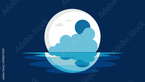 Majestic Moon Behind Clouds Over Crystal Water