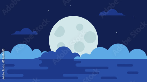 Moon Seen Through Cloudy Sky Glowing Over Water