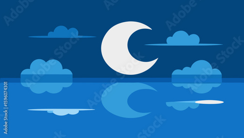 Reflections of Moon and Clouds in Serene Lake