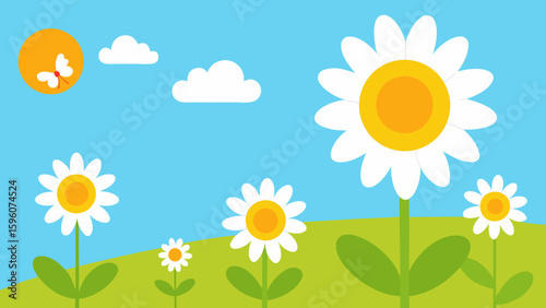 Daisy Garden with Butterflies in Summer Light