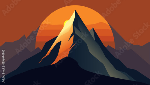 Sharp Rock Face Lit by Dawn Sunlight