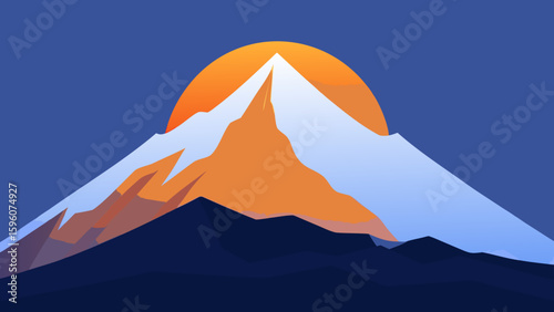 Snow Covered Peak with Glowing Horizon