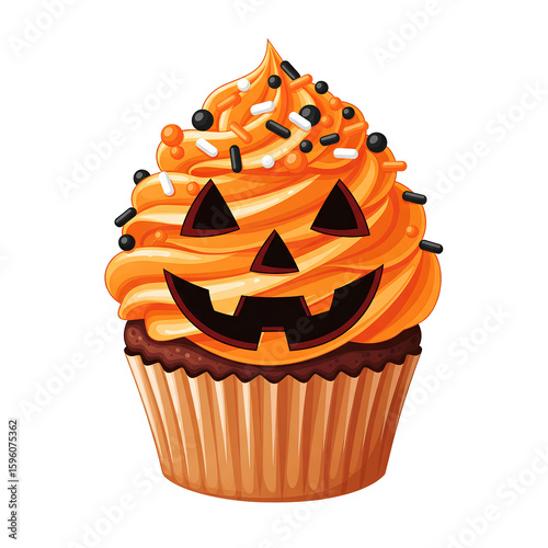 Jack o Lantern Face Halloween Cupcake with Sprinkles Cute Treat Isolated Transparent PNG Image
