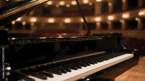 Grand Piano on Stage in a Concert Hall