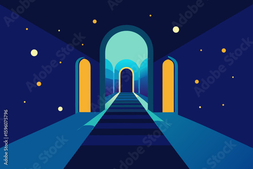 Abstract Magical Hallway with Open Doors and Dream