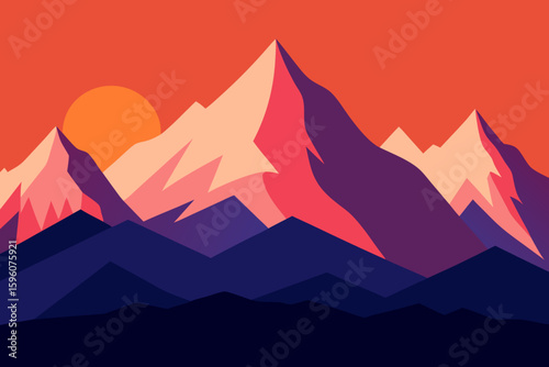 Epic Alpine Mountain Range with Pink and Orange Sky