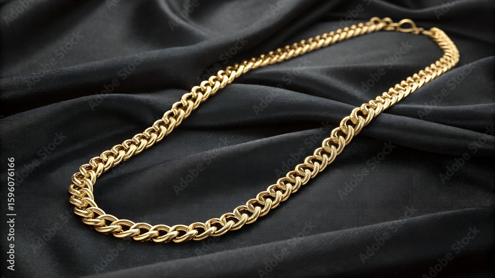 Fototapeta premium Elegant Gold Chain Necklace Displayed on Black Velvet