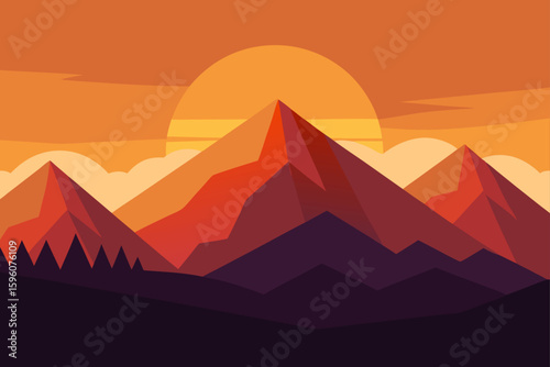 Realistic Mountain View at Golden Hour Sunrise