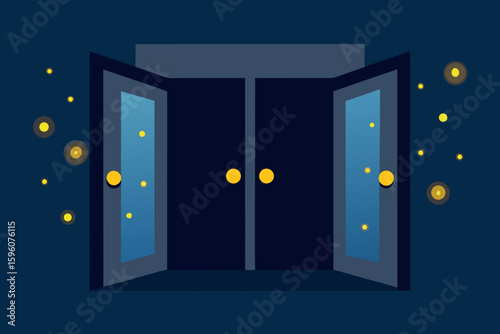 Open Double Doors with Magical Bokeh Lights