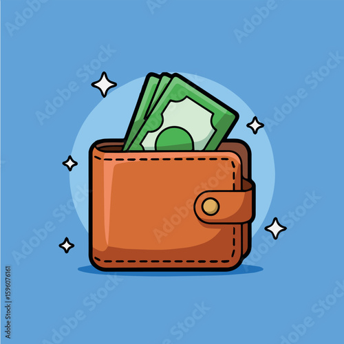 Clean and modern vector  wallet with money cash currency savings finance payment investment wealth income earnings budgeting concept