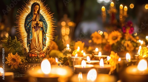 Catholic Feast of Our Lady of Guadalupe with candles