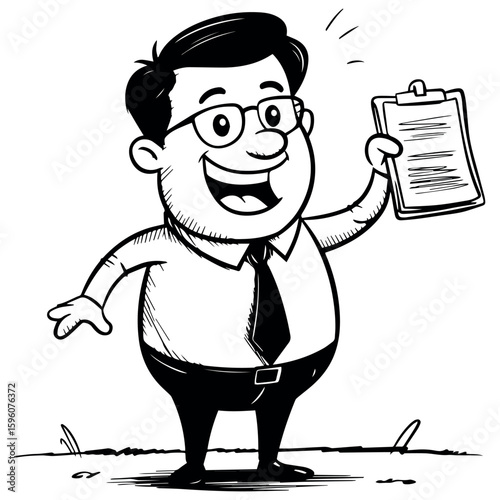 Clean and modern vector  cartoon businessman holding clipboard vector illustration for business report and presentation design needs