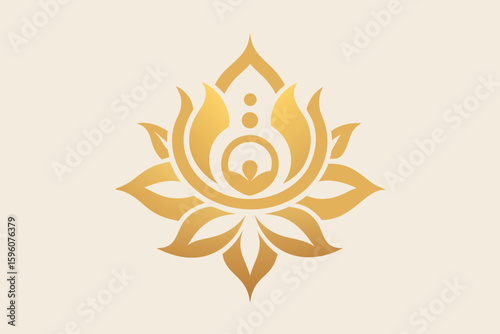 Decorative Floral Emblem with Golden Lotus on Soft Background