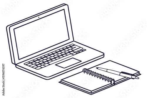 Side-Hustle Workspace Vector Set – Laptop, Notes, and Productivity Icons in Line Art & Silhouette Style