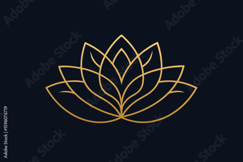 Minimal Golden Lotus Line Art on Dark Background