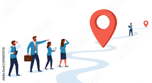Business Journey and Strategic Goal Setting with Location Pin Path