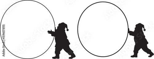 Two children playing with large hoops silhouette