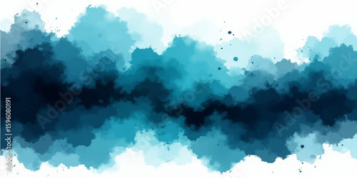 Abstract blue watercolor grunge background with sky clouds and sunlight atmosphere