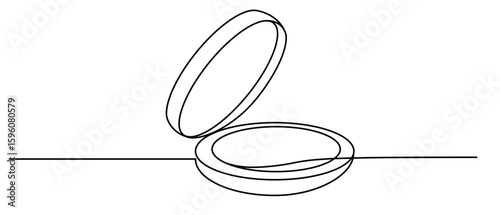 Continuous line art of a face powder for women. The concept of dressing up and beautifying oneself. This icon is for a poster or advertisement of a beauty product.