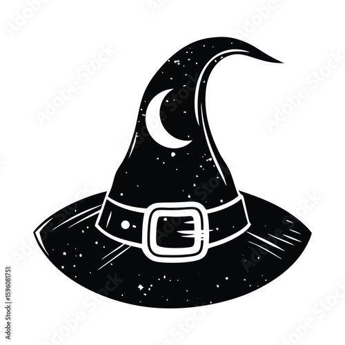 Black witch hat crescent moon starry night black hat