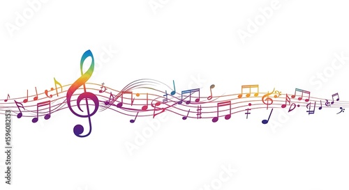Creative music note clipart with a flowing staff and scattered notes, capturing the movement of a beautiful musical piece.