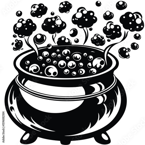 Bubbling Black Cauldron With Smoke potion witch