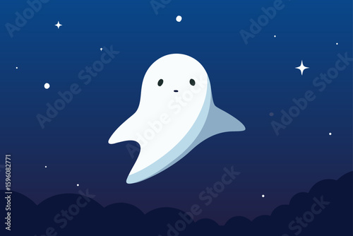 A friendly ghost in a haunted attic fun Halloween design vector illustration
